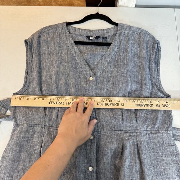 Lands' End 100% Linen Midi Shirt Dress Sz L (14-16) Chambray Blue Pockets Beachy - Picture 10 of 12